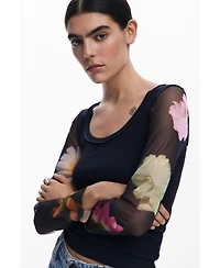 Desigual Women's T-shirt with printed sleeves