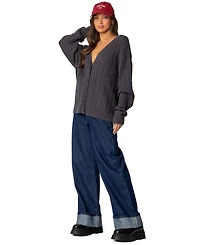 Edikted Womens Francine Oversized V Neck Cardigan
