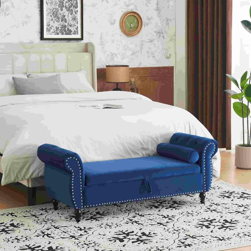 Velvet Storage Ottoman Bench with Pillow, Stylish Footrest and Hidden Storage for Living Room, Bedroom, or Entryway-The Pop Home