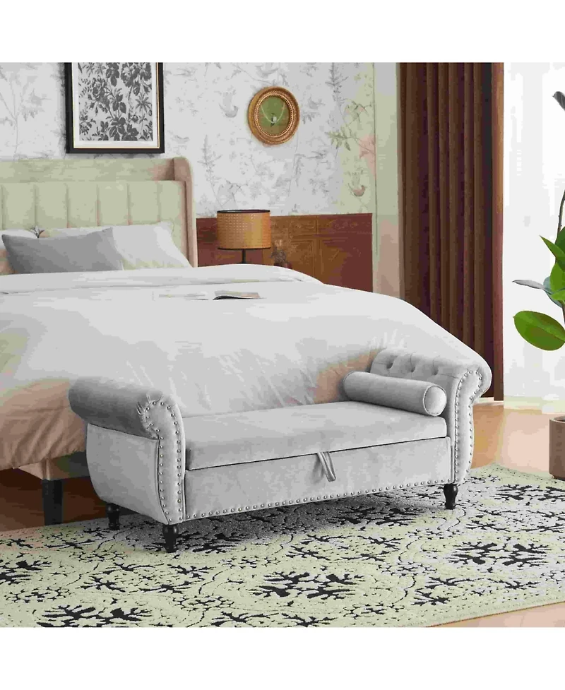 Velvet Storage Ottoman Bench with Pillow, Stylish Footrest and Hidden for Living Room, Bedroom, or Entryway-The Pop Home