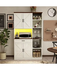 70.87'' Multifunctional Farmhouse Kitchen Pantry Sideboard with Cabinet and Drawer, Kitchen Buffet with Hutch and Glass Holder, Microwave Stand with C