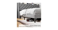 gaomon King Bed Frame with Wingback Headboard, Luxurious Linen Upholstery Platform Bed