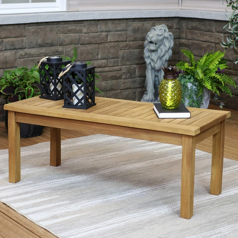 45-Inch Solid Teak Rectangular Outdoor Coffee Table - Patio Coffee Table for Outside - Light Brown Wood Stain Finish