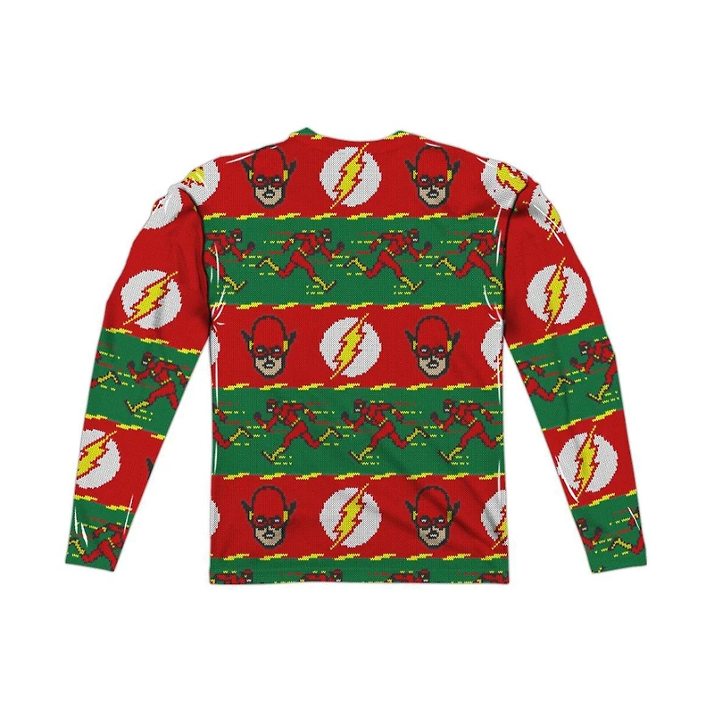 Dc Flash Mens Comics Ugly (Front/Back Print) Long Sleeve Adult Poly Crew Tee / T-Shirt
