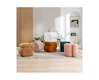 Modern S-Shape Makeup Stool, Teddy Fabric Upholstered Footstool, Comfy Ottoman for Bedroom, Living Room, and Dressing Table-The Pop Home