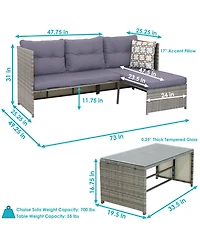 Outdoor Rattan Longford Patio Conversation Set with Chaise Lounge Sectional Sofa, Seat Cushions, and Coffee Table - Charcoal - 2pc