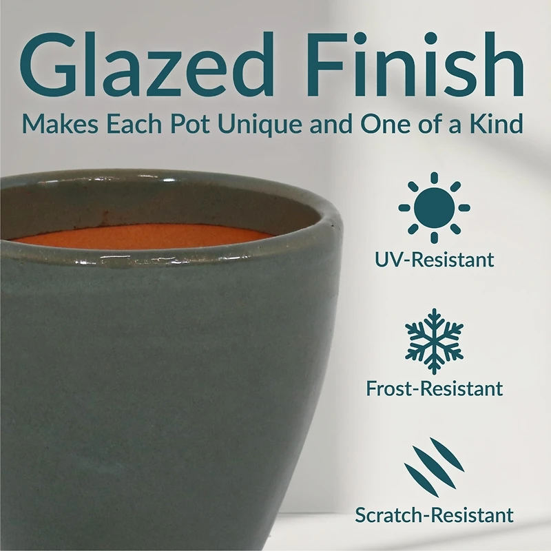 Resort High-Fired Outdoor/Indoor Glazed Uv- and Frost-Resistant Ceramic Planters with Drainage Holes - 2-Pack