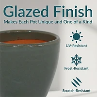 Resort High-Fired Outdoor/Indoor Glazed Uv- and Frost-Resistant Ceramic Planters with Drainage Holes - 2-Pack