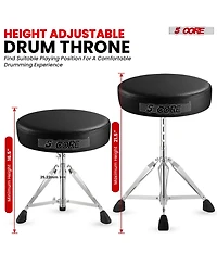5 Core Drum Throne Adjustable Guitar Stool Padded Seat + Drum Practice Pad Snare Drumming Stand