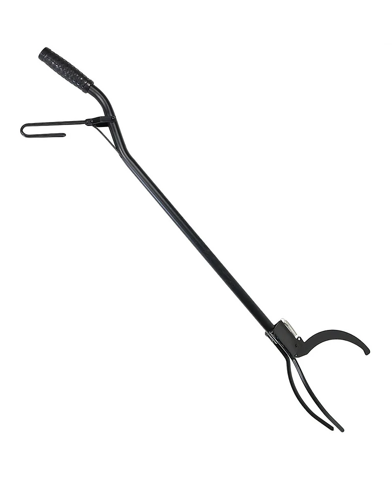 Indoor/Outdoor Fireplace or Fire Pit Heavy-Duty Steel Spring Lever Firewood Log Grabber Tool - 36" - Black