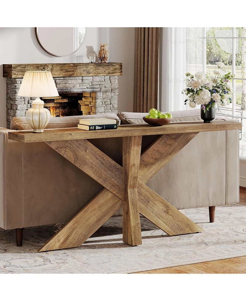 Tribesigns 70.9 Inches Long Sofa Table Behind Couch, Farmhouse Console Entry with Wooden Geometric Base for Entryway, Living Room