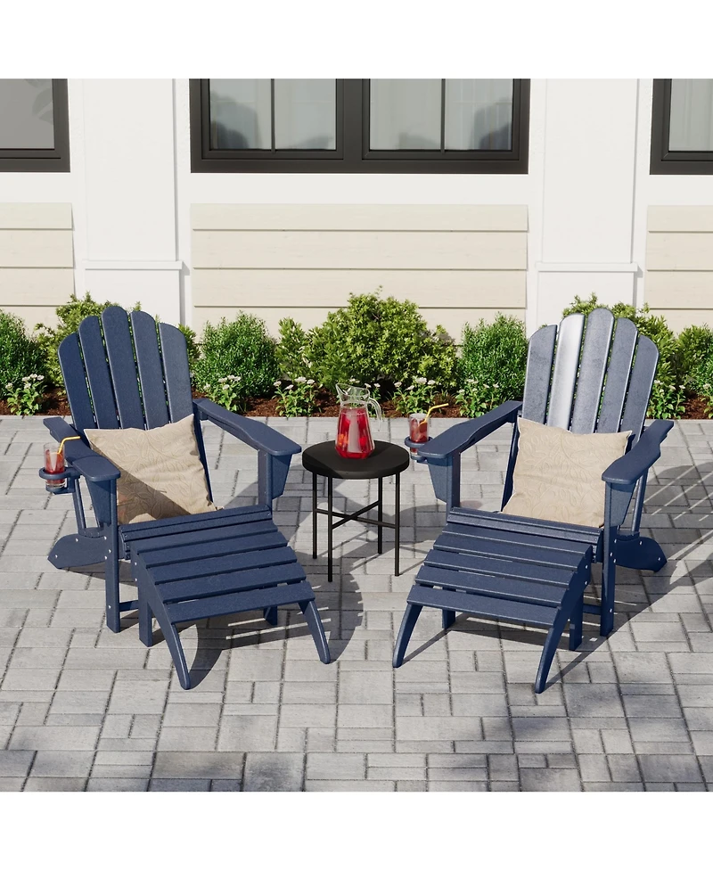 WestinTrends 4-Piece Outdoor Patio Hdpe Adirondack Chairs With Ottomans and Cup Holder Set