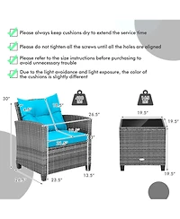 Gouun 3 Pieces Outdoor Wicker Conversation Set with Tempered Glass Tabletop