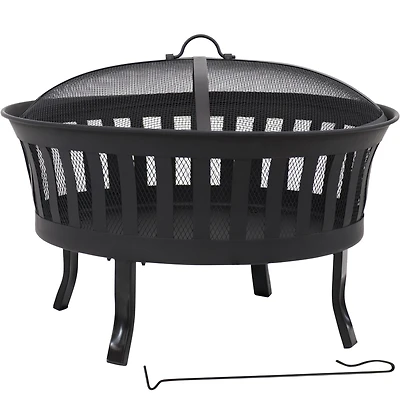 25" Outdoor Steel Mesh Stripe Cutout Fire Pit Set with Spark Screen and Poker Lifting Tool