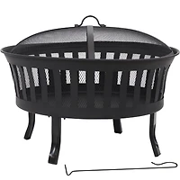 25" Outdoor Steel Mesh Stripe Cutout Fire Pit Set with Spark Screen and Poker Lifting Tool