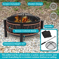 Steel Fire Pit with Bronze Trapezoid Pattern and Pvc Cover - 24.5" Round - Black