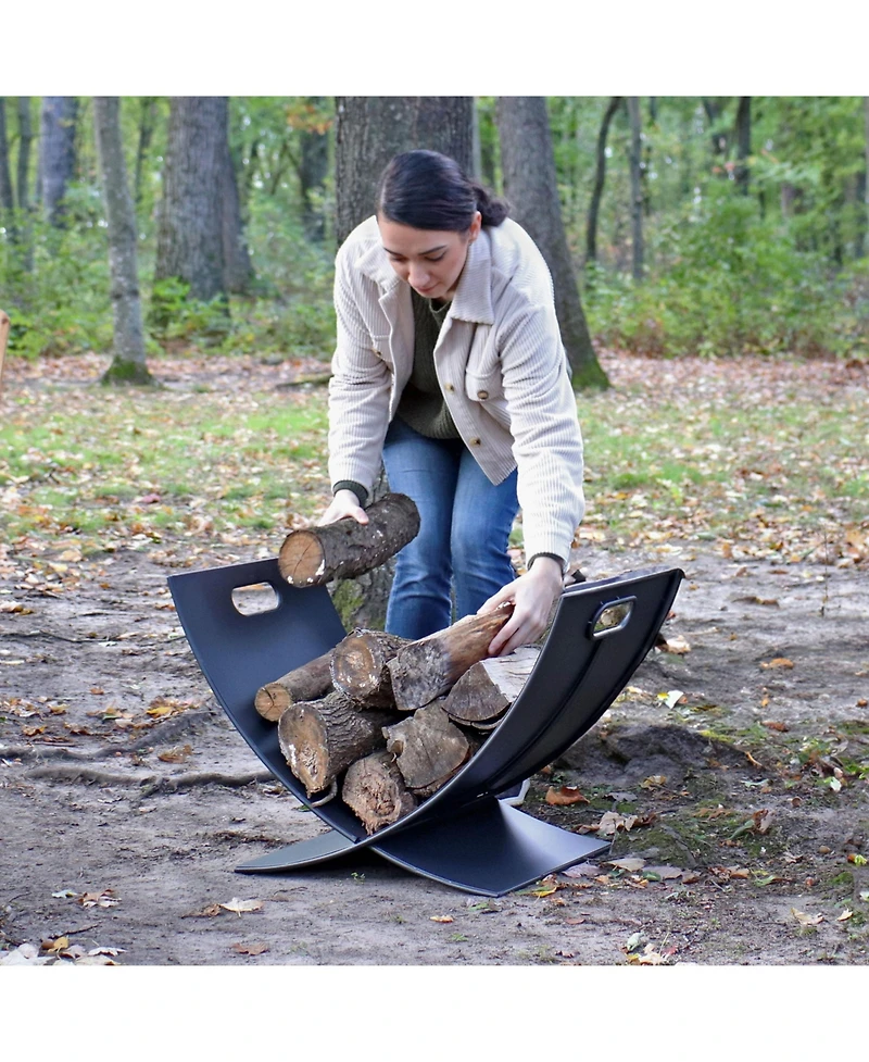 Small Powder-Coated Steel Outdoor Firewood Log Rack - 30" - Black