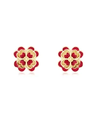 The Lovery Dark Red Enamel and Gold Clover Earrings 14K Gold
