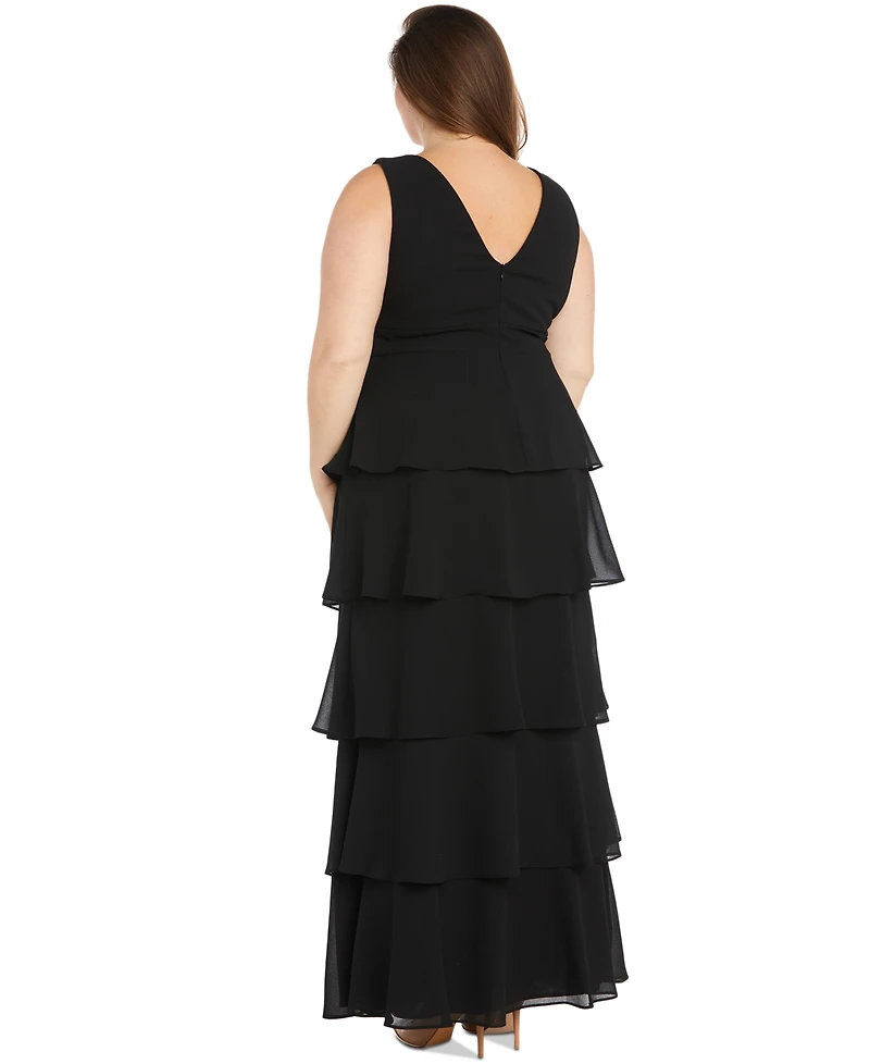 R & M Richards Plus Size Tiered High-Slit Sleeveless Dress