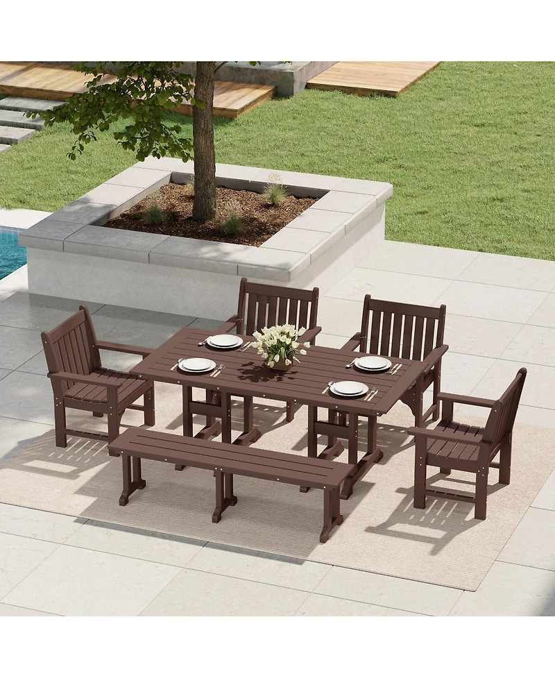 WestinTrends 6-Piece Hdpe Outdoor Rectangle Dining Patio Table and Chairs Set