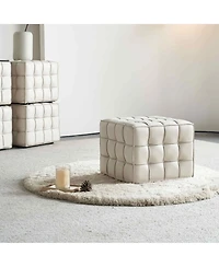 17.32" W Genuine Leather Tufted Ottoman Footstool, Multi-functional for Living Room & Bedroom-The Pop Home