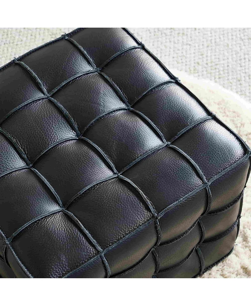 The Pop Home 17.32" W Genuine Leather Tufted Ottoman Footstool, Multi-functional for Living Room & Bedroom-The Pop Home