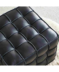 The Pop Home 17.32" W Genuine Leather Tufted Ottoman Footstool, Multi-functional for Living Room & Bedroom-The Pop Home