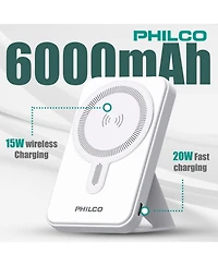 Philco Magsafe Power Bank 6000mAh, Portable Wireless Charger with MagSafe , Usb-c, Leather Holder for iPhone 12/13/14/15