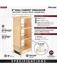 Rev-a-Shelf 9.5" Pullout Kitchen Wall Cabinet Organizer Soft-close, 448-bbscwc-9C