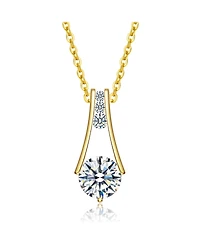 Genevive Sterling Silver 14K Gold Plated and Clear Cubic Zirconia Round Spring Ring Pendant Necklace