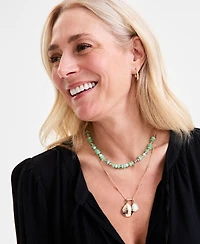 Style & Co Gold-Tone Disc & Stone Beaded Layered Pendant Necklace, 20" + 3" extender, Exclusively at Macy's