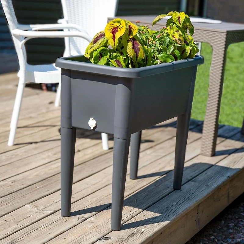 Self-Watering Raised Garden Bed with Cloche Cover - 30" W x 14.5" D x 33" H - Gray