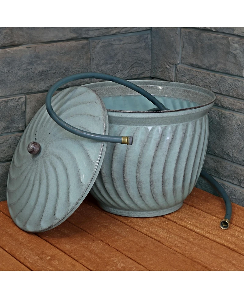 Outdoor Decorative Metal Garden Hose Holder with Lid