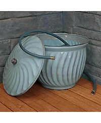 Outdoor Decorative Metal Garden Hose Holder with Lid