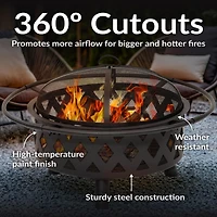 Crossweave Heavy-Duty Steel Outdoor Fire Pit with Spark Screen, Poker, Grill, and Cover - Black