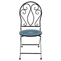 Mosaic Tile Folding Bistro Chairs with Iron Frame - Set of 2 - Compact Folding Design - Black Frame with Scroll Back
