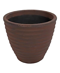 Indoor/Outdoor Round Ribbed Polyresin Planter Pot with Double Wall Design - Rust
