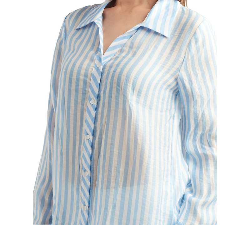 Bcx Juniors' Striped Long-Sleeve Button-Front Shirt