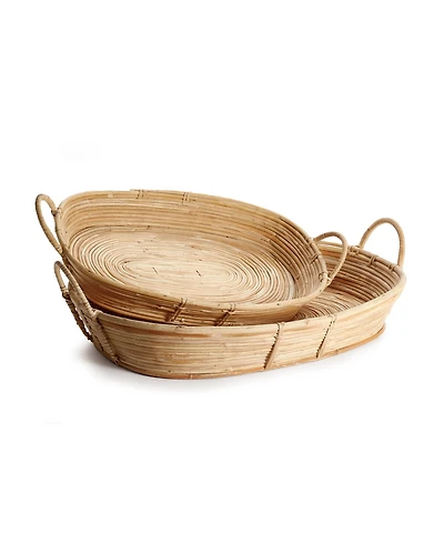 Cane Rattan Trays With Handles Set of 2