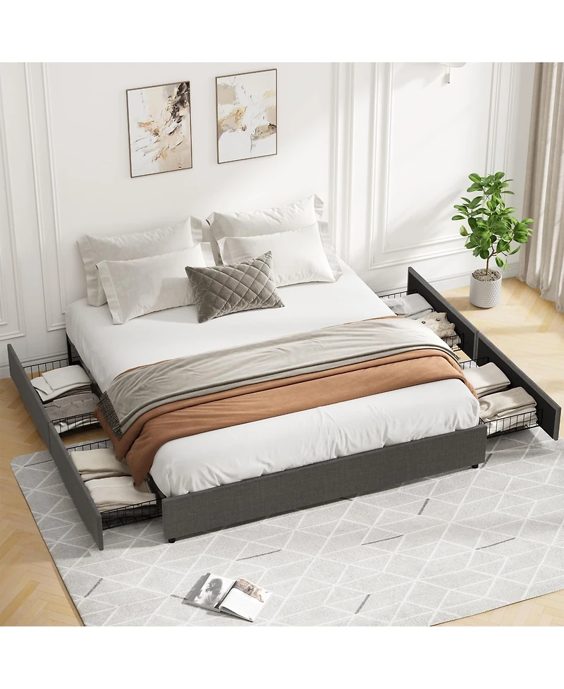 gaomon Full Size Platform Bed Frame with 4 Storage Drawers,No Fixed Headboard