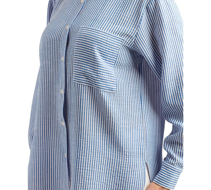 Bcx Juniors' Long-Sleeve Striped Button-Front Top