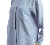 Bcx Juniors' Long-Sleeve Striped Button-Front Top