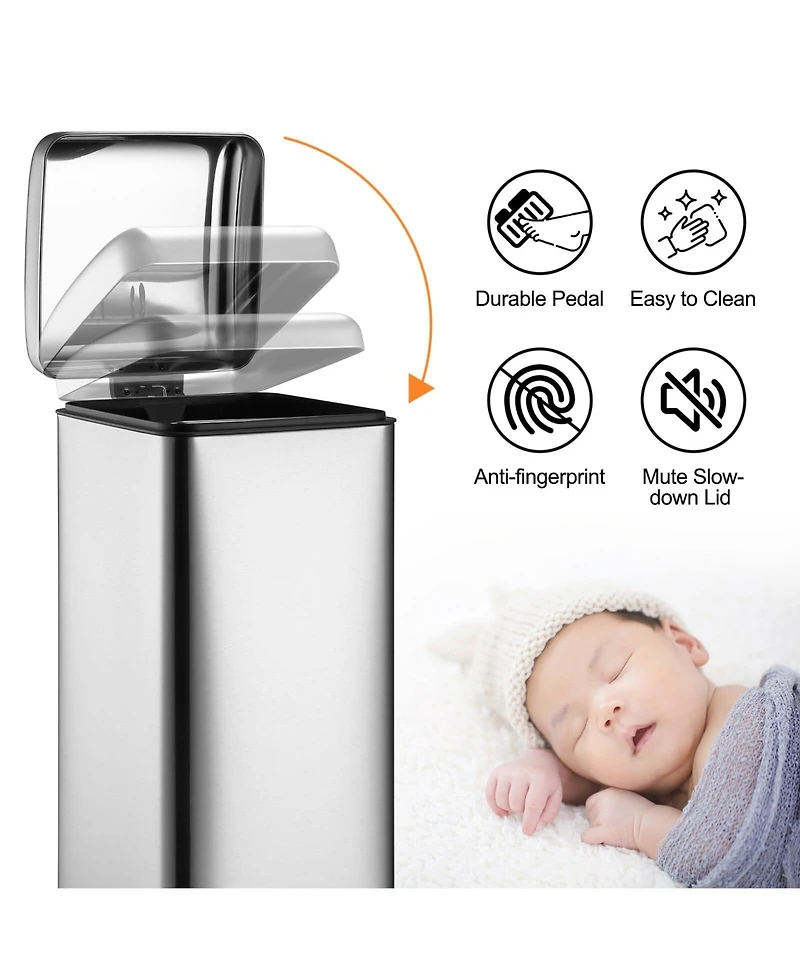 gaomon 8 Gallon Step Trash Can, Square Fingerprint-Proof Garage Can with Soft-Close Lid