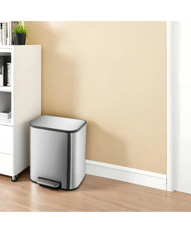 gaomon Stainless Steel Garbage Can with Lid, Step-On Pedal and Inner Bucket, Rectangular Trash Can for Kitchen