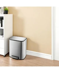 gaomon Stainless Steel Garbage Can with Lid, Step-On Pedal and Inner Bucket, Rectangular Trash Can for Kitchen