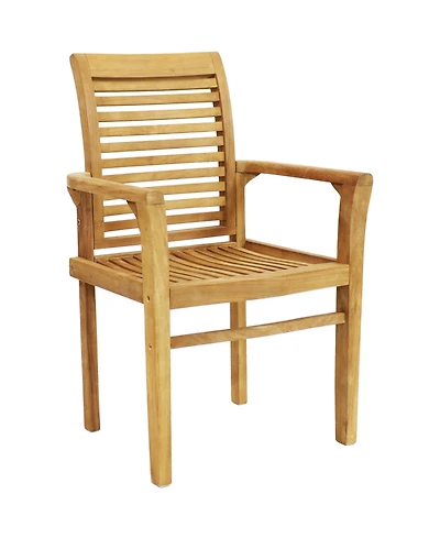 Outdoor Solid Teak Wood with Light Stained Finish Slatted Patio Lawn Arm Chair - Light Brown