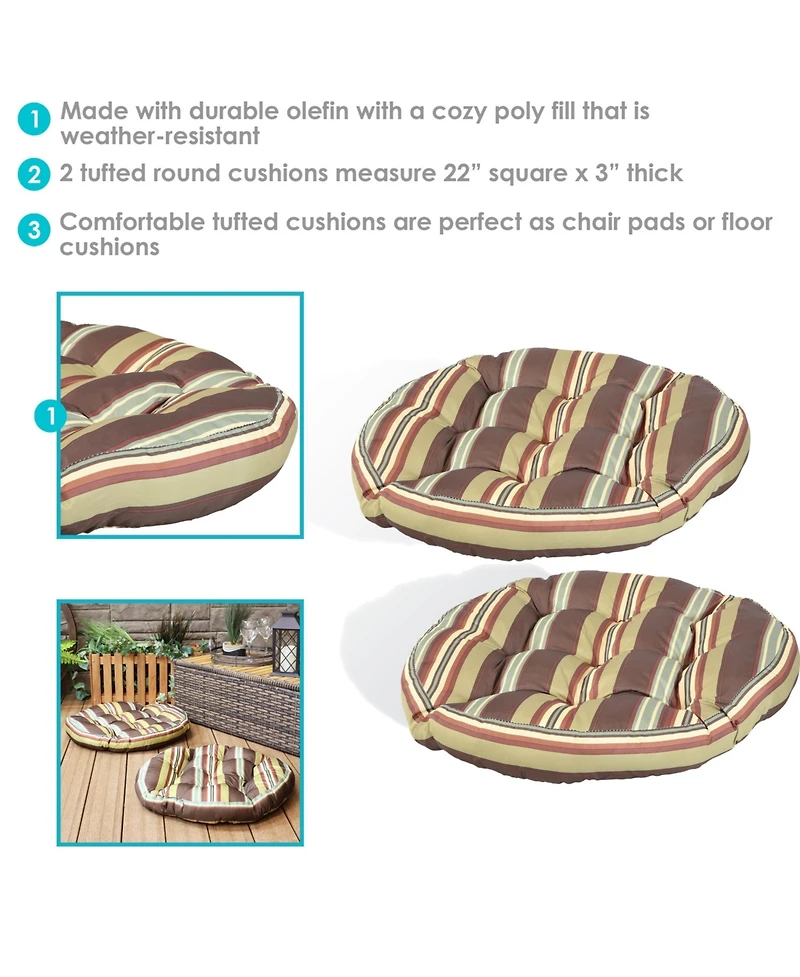 Indoor/Outdoor Large Round Tufted Floor Meditation or Chair Cushion - 22" 2pk