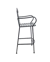Outdoor Wrought Iron Scrolling Bar Chairs - 20.25" W x 22" D x 47.5" H - Black - 2-Pack