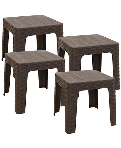 Square Patio Side Table - 16.75" Outdoor End Weather-Resistant Set of 4 Brown Grid Tabletop