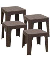 Square Patio Side Table - 16.75" Outdoor End Weather-Resistant Set of 4 Brown Grid Tabletop